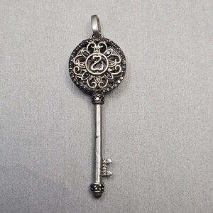 VTG Jane Seymour Open Hearts Sterling Silver Diamond Key Pendant 2.25" JWBR